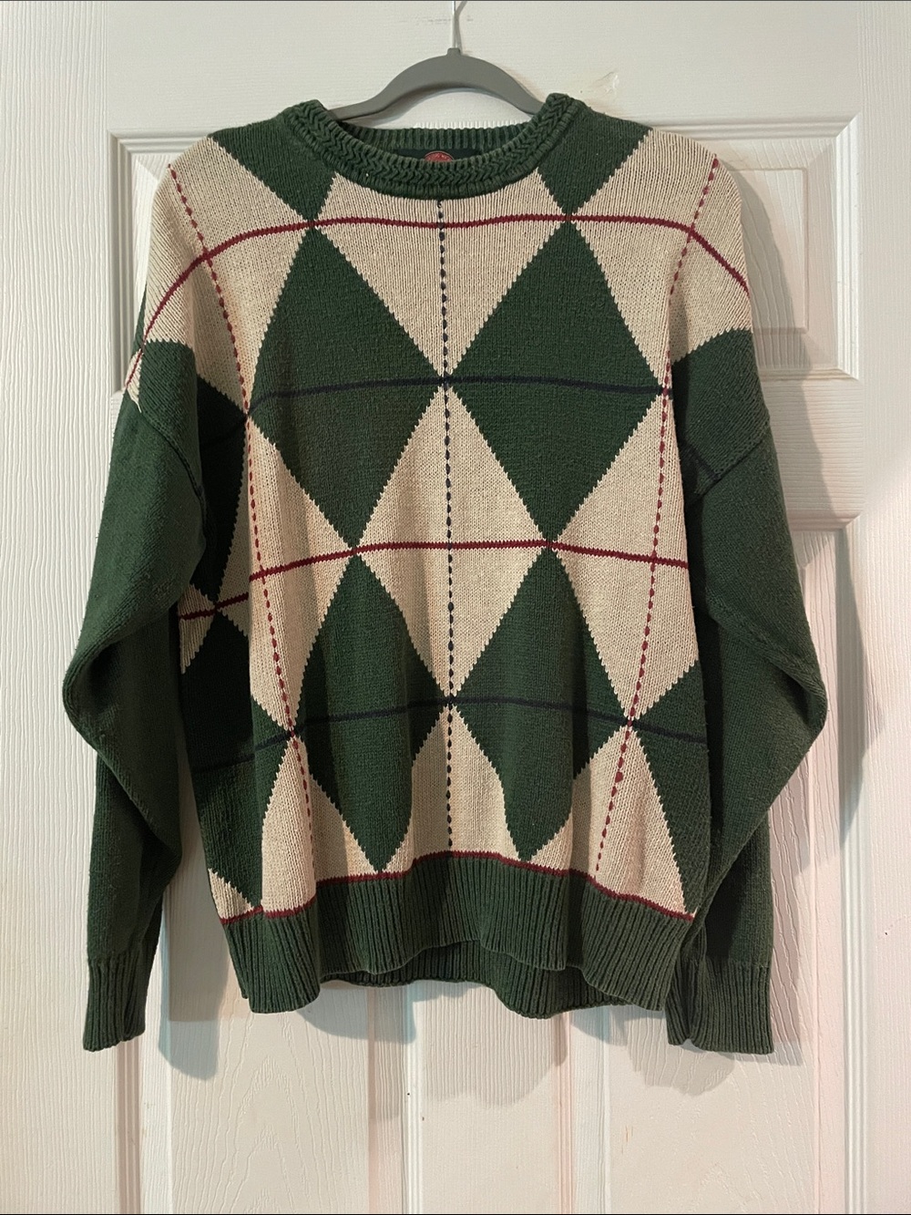 Men's Green and Cream Argyle Knit Sweater